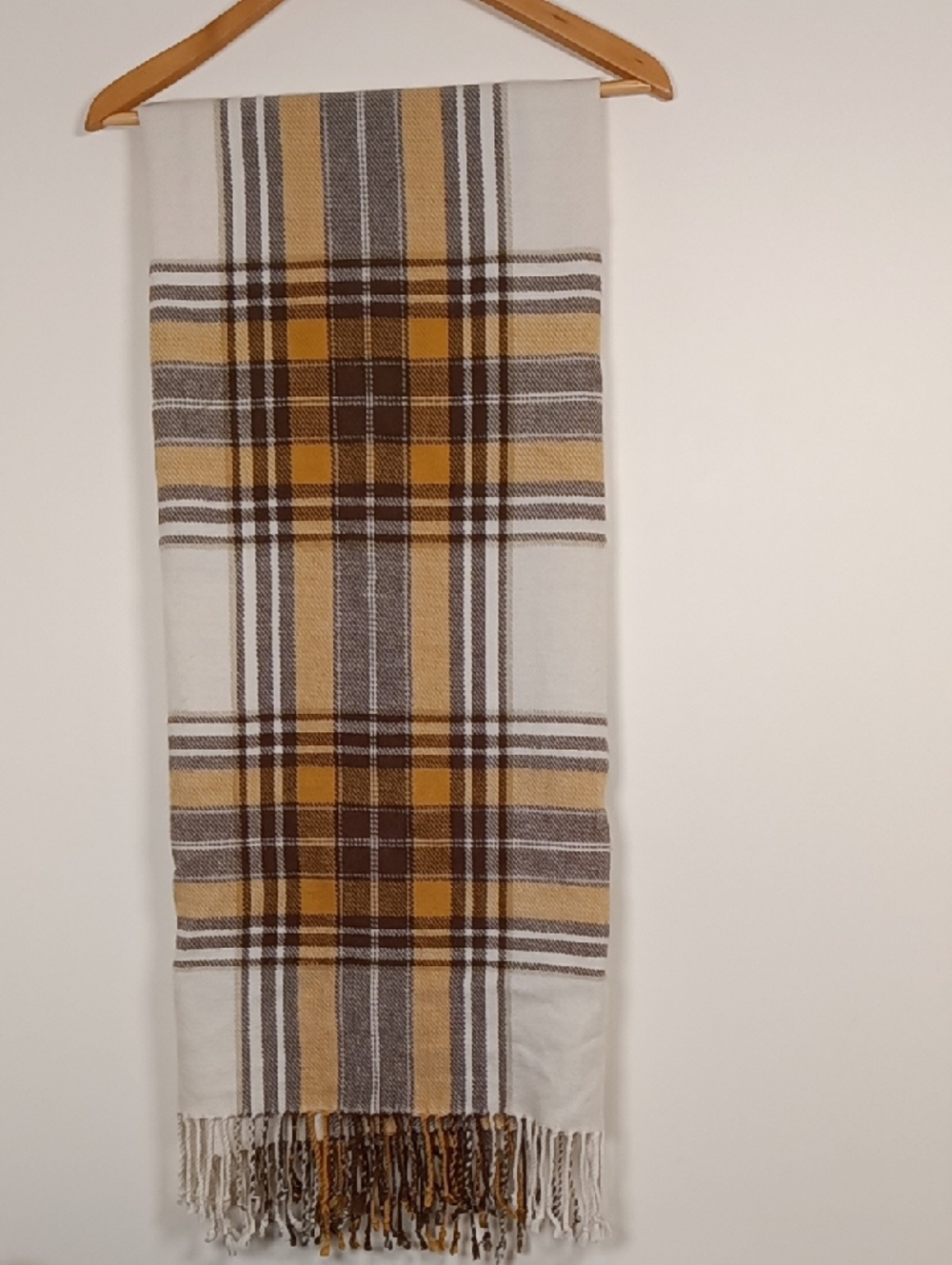 Pottery Barn Benjamin Throw Blanket w/ Fringe Gold/Brown/Ivory